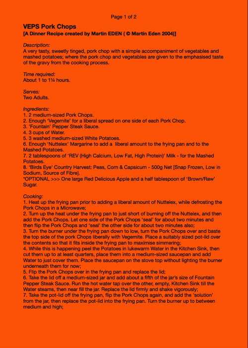 'VEPS Pork Chops' Dinner Recipe