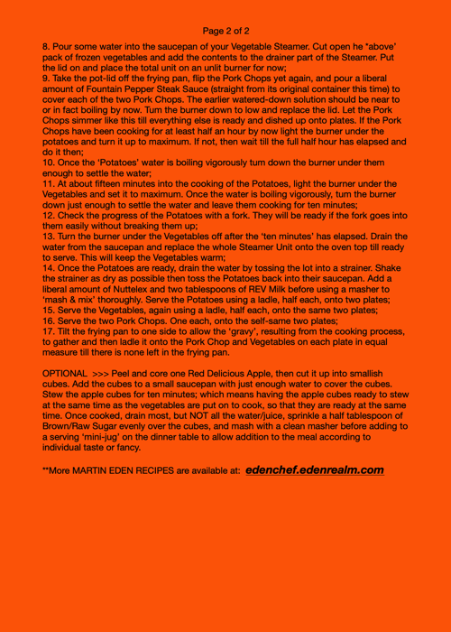 'VEPS Pork Chops' Dinner Recipe