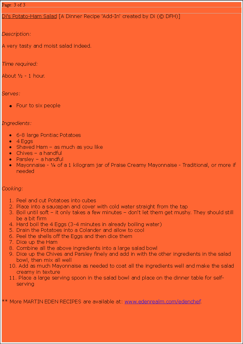 'Spaghetti Martinaise With Potato-Ham Salad' Dinner Recipe (Page 3)